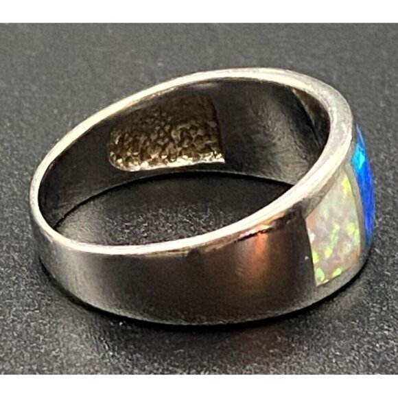 Genuine Blue Pink Opal Ring Wide 4 Windows Ster Silver 925 3.8g Unisex Sz 8.75 - Picture 4 of 13